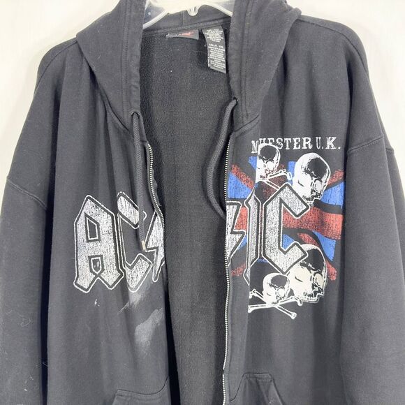 AC/DC Plus Size 2X Jacket Hooded Pockets Manchester Skull Graphic‎ Black B - Picture 4 of 9